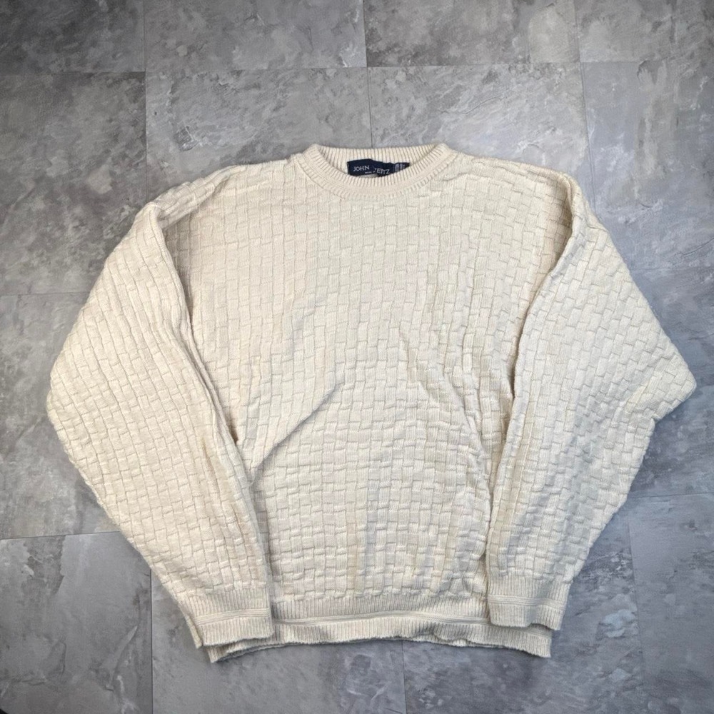 Vintage Cream John Weitz Knit Pattern Sweater Large